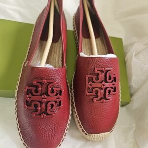 Tory Burch Red Leather Logo Espadrille Flats